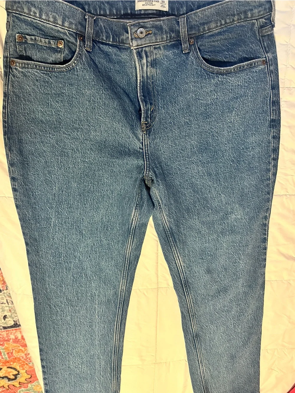 Abercrombie & Fitch Straight Leg Jeans in Blue Wash
